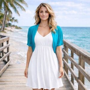 Charlotte Russe Teal Cropped Open Front Shrug Bolero Cardigan Light Dress Cover